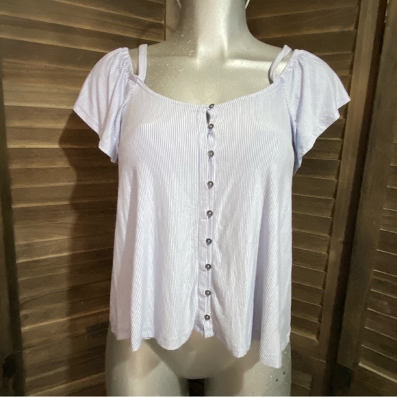 American Eagle Outfitters Tops - American Eagle Soft & Sexy Top Pinstripe Button Down Milkmaid Peasant Oversized